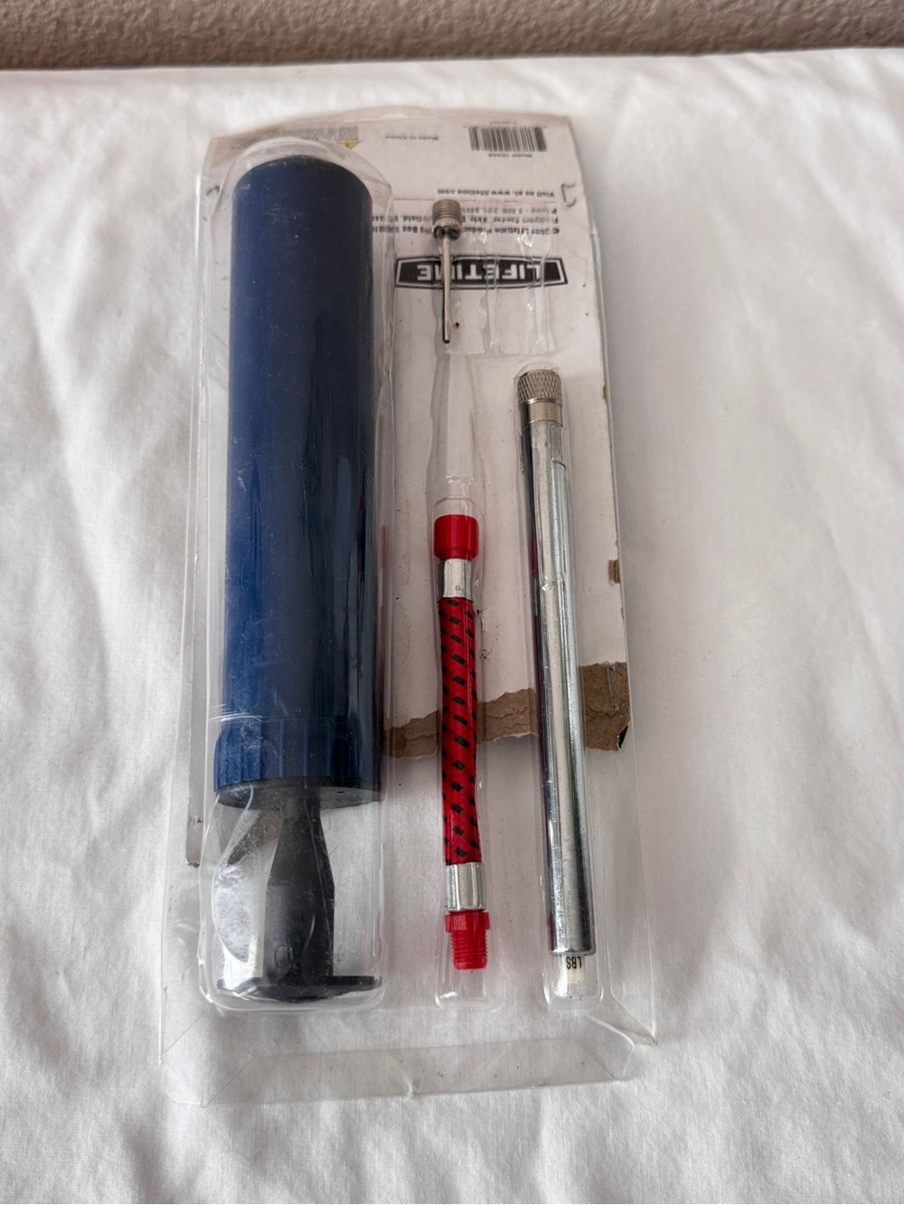 Inflation pump kit on blister pack